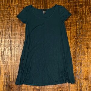 Forever 21 Emerald Green Ribbed Swing Dress XS | Soft Stretch Short Sleeve Mini